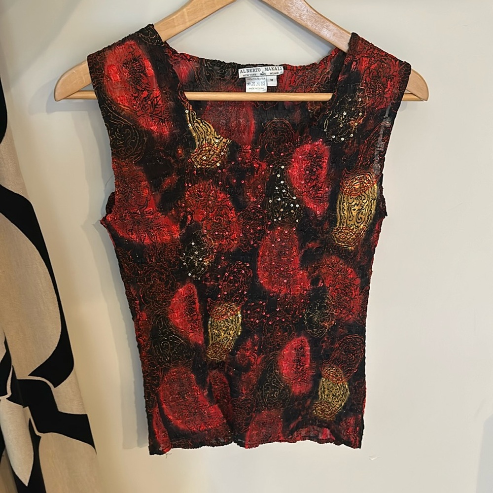 Alberto Malaki sheer sequin pattern vintage sleeveless top